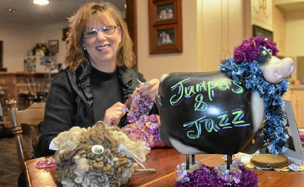 GETTING IN THE SPIRIT: Michelle Wright and friends have been hard at work creating Shazzy Sheep and Carmel Cow for Jumpers and Jazz, to be displayed outside Carey Bros Butchery. GETTING IN THE SPIRIT: Michelle Wright and friends have been hard at work creating Shazzy Sheep and Carmel Cow for Jumpers and Jazz, to be displayed outside Carey Bros Butchery.